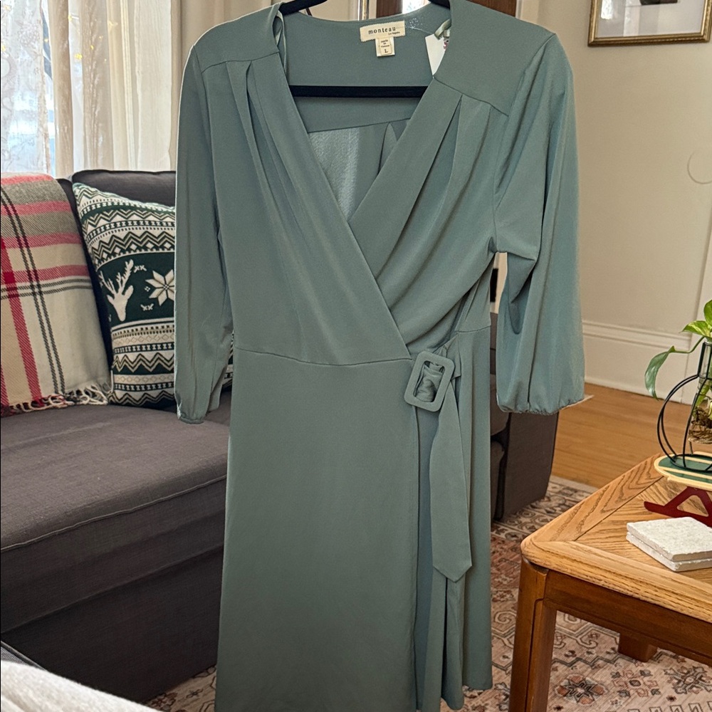 Wilfred Sage Green Long Sleeve Wrap Dress